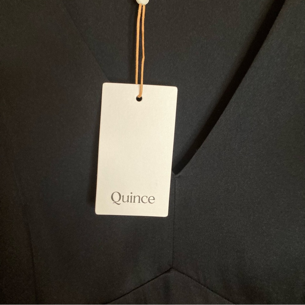NEW Quince Washable Stretch Silk Puff Sleeve Mini Dress Black Satin Size XL - Picture 12 of 12